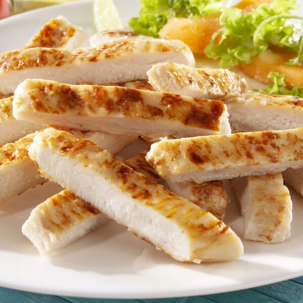7330. Tiras de pechuga de pollo natural braseadas.